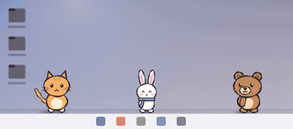 캐릭터 머리 위에 말풍선이 차례로 떠오르며 대화한다
